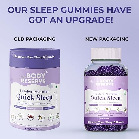 The Body Reserve Quick Sleep Melatonin Gummies for Unisex Natural Sleep Aid for Muscle Recovery Nerve & Relieves Stress Vegan Gluten-Free Pack of 2