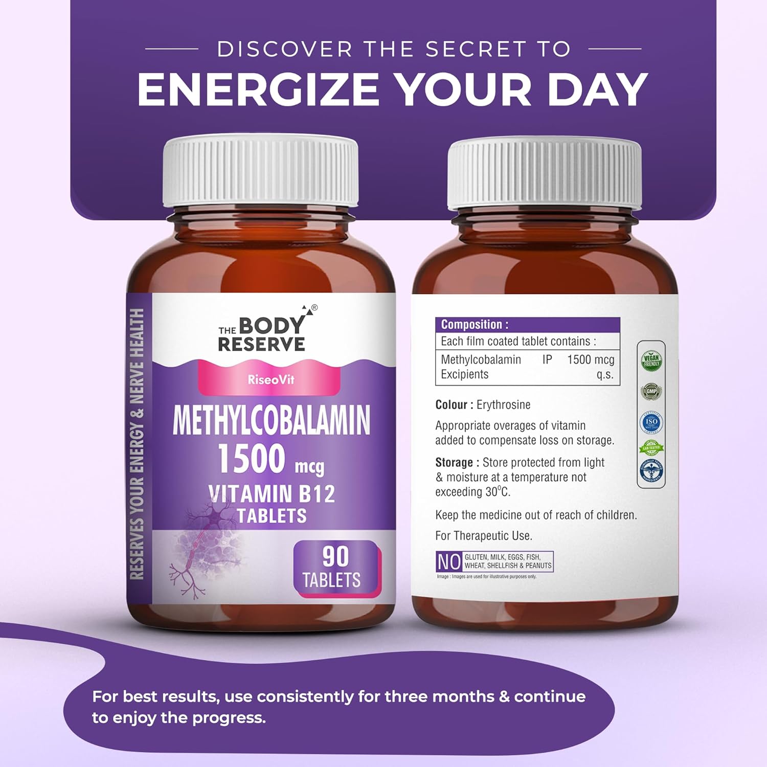 Vitamin B12 Tablets 1500mcg as Methylcobalamin 90 Veg Tablets (3 Months Supply Pack)