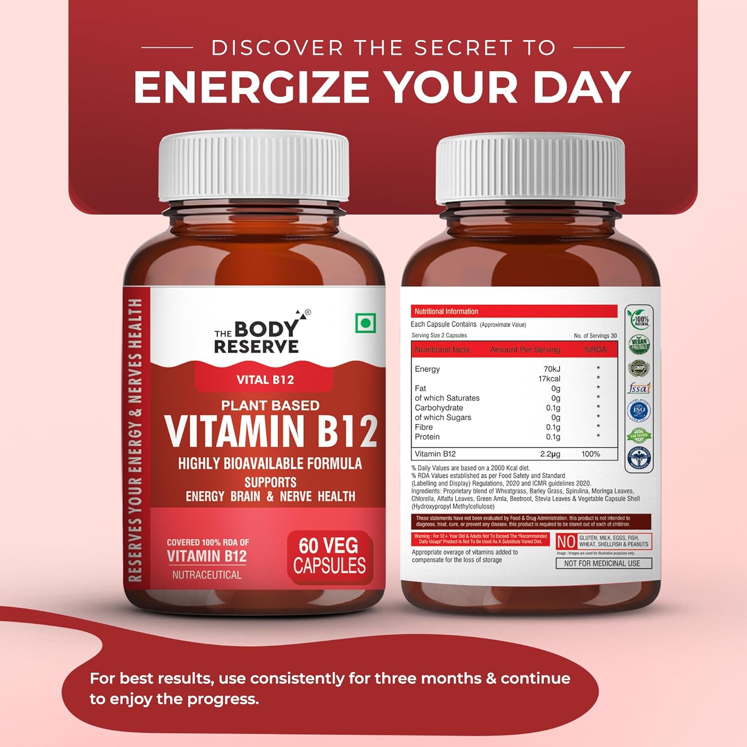 Vitamin B12 Supplement For Men & Women 60 Capsules