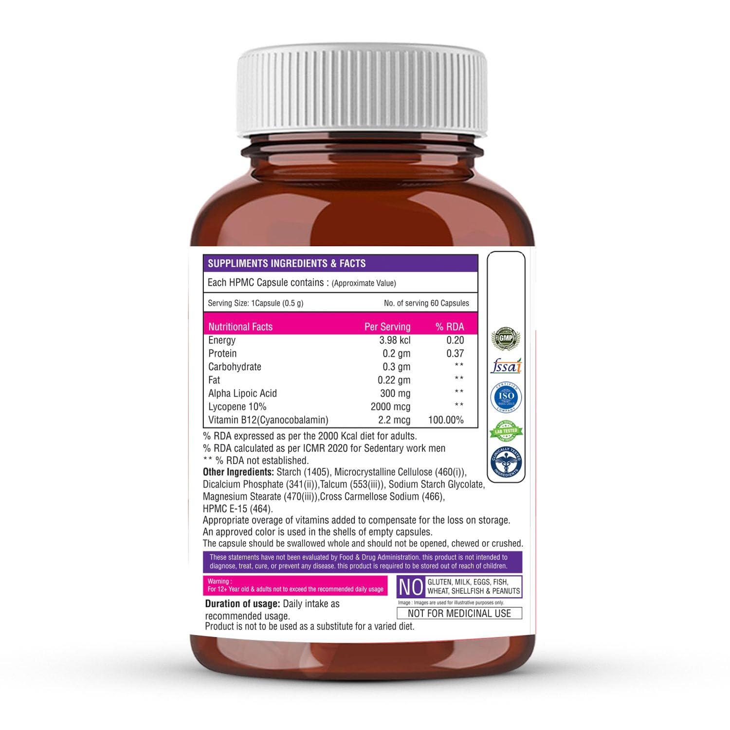 Alpha Lipoic Acid 300mg 60 Veg Capsules for Nerve Health, Energy