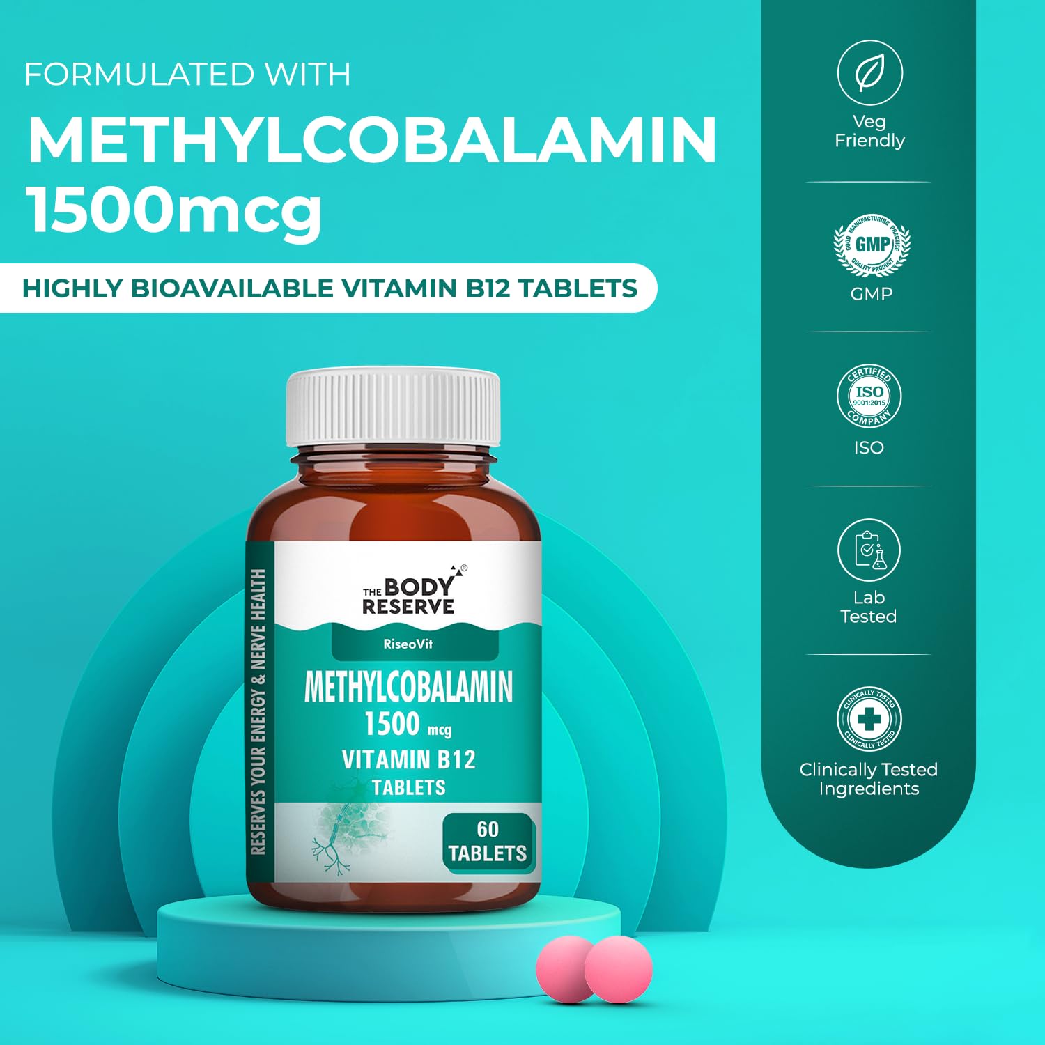 Vitamin B12 Tablets 1500mcg as Methylcobalamin 60 Veg Tablets (2 Months Supply Pack)