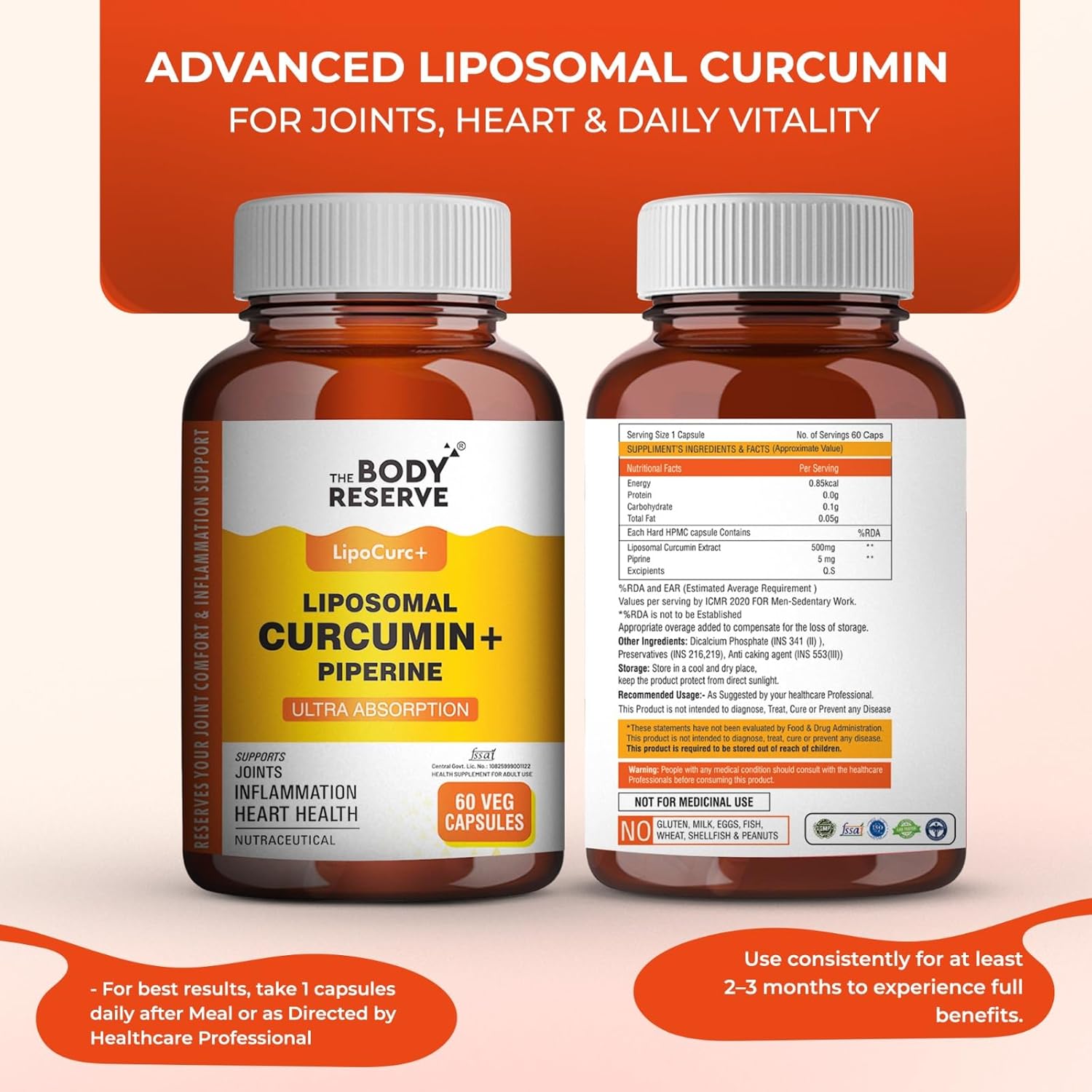 Liposomal Curcumin 500mg 60 Capsules Support for Adults
