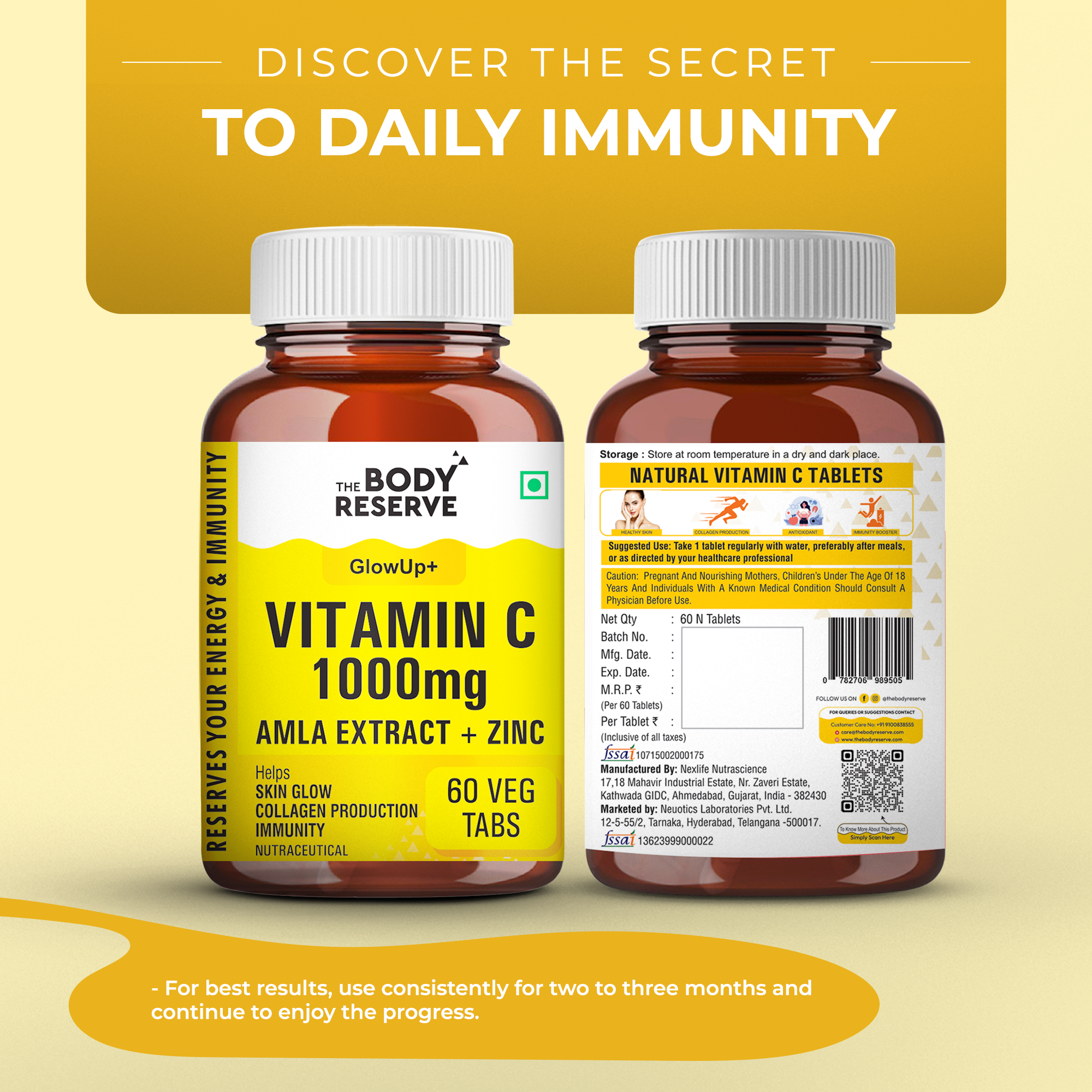 Vitamin C Supplements 60 Tablets For Immunity & Skin