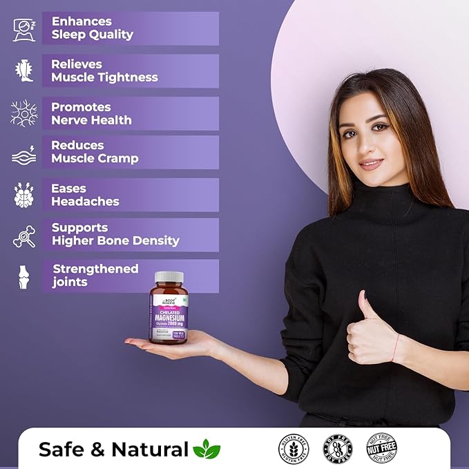 The Body Reserve Magnesium Glycinate Supplement 120 Veg Tablets, 2000mg Per Serving, High Absorption Chelated Form, helpful in Muscle & Nerve Relaxation, Better Sleep Quality for Men & Women