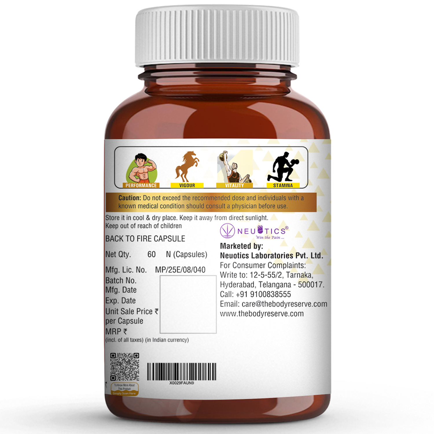 The Body Reserve Ayurveda Back To Fire Capsules For Men With 22 Ayurvedic Herbs Blend for Stamina, Strength & Vitality  With Ashwagandha, Shilajit, Safed Musli, Gokshura & More  60 Vegetarian Capsules