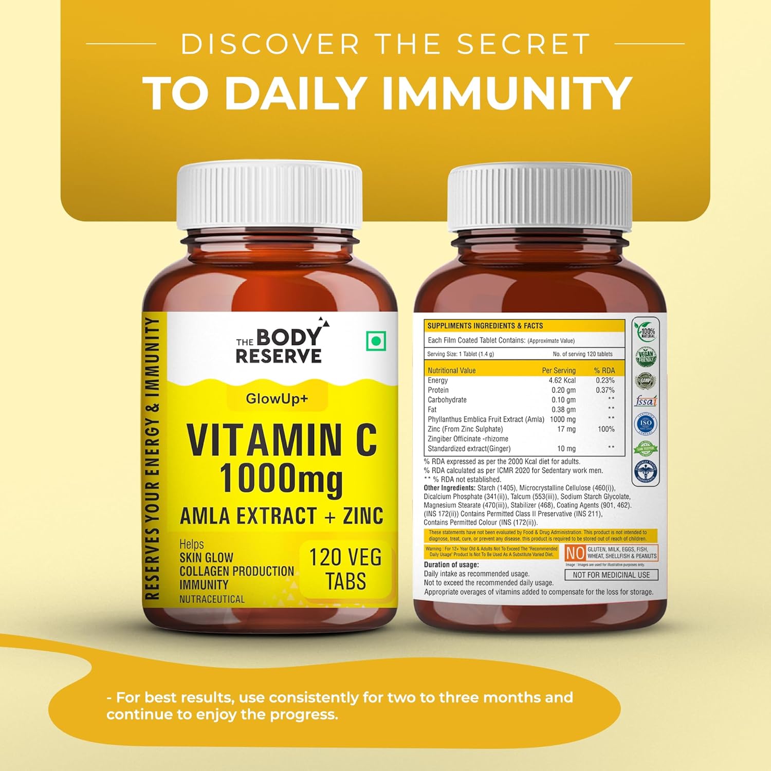 Vitamin C Supplements 120 Tablets For Glowing Skin