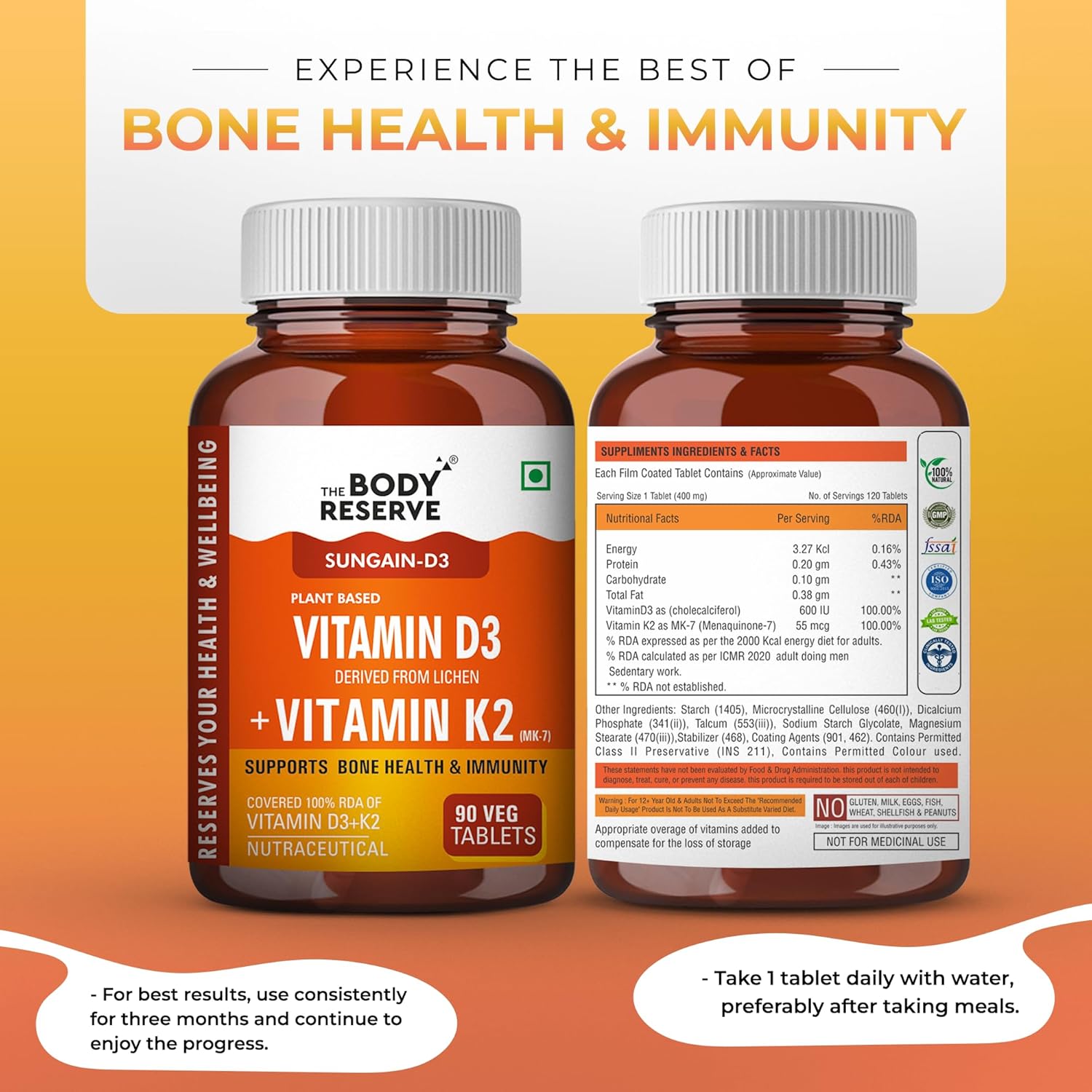 Vitamin D3 K2 MK7 - 90 Veg Tablets