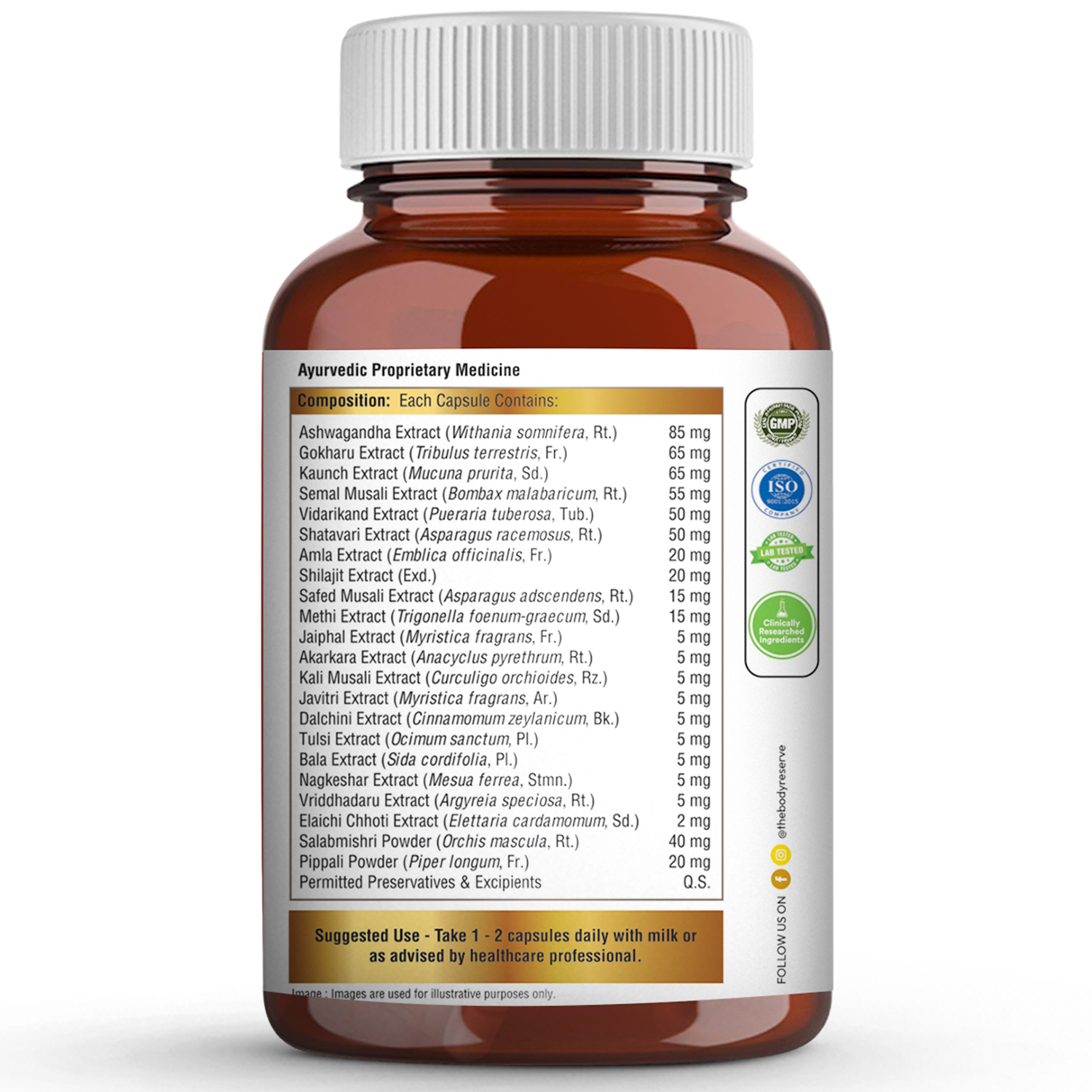 The Body Reserve Ayurveda Back To Fire Capsules For Men With 22 Ayurvedic Herbs Blend for Stamina, Strength & Vitality  With Ashwagandha, Shilajit, Safed Musli, Gokshura & More  60 Vegetarian Capsules