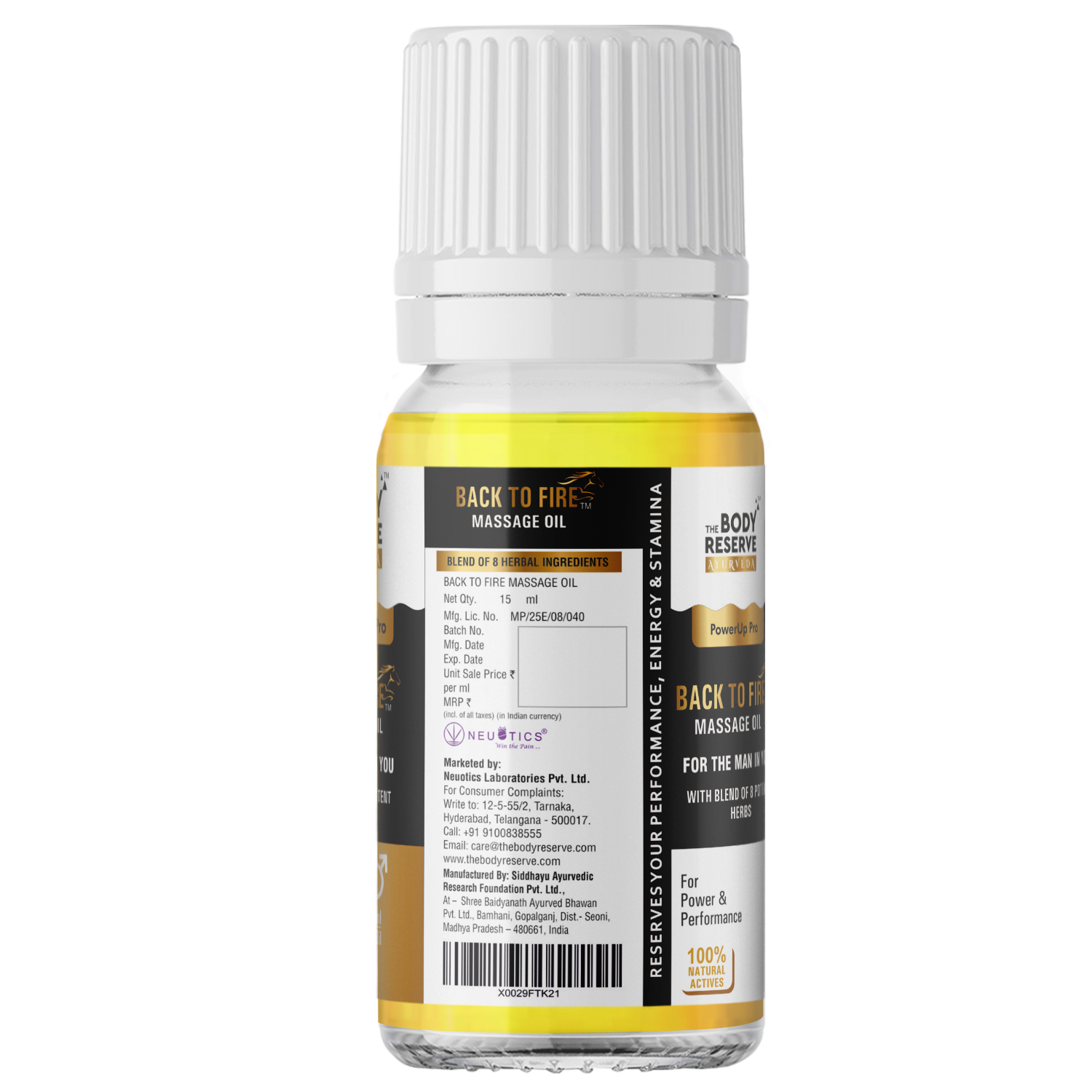 The Body Reserve Back To Fire Ayurvedic Massage Oil for Men  With Ayurvedic Herbs 15 ml (pack of 1)