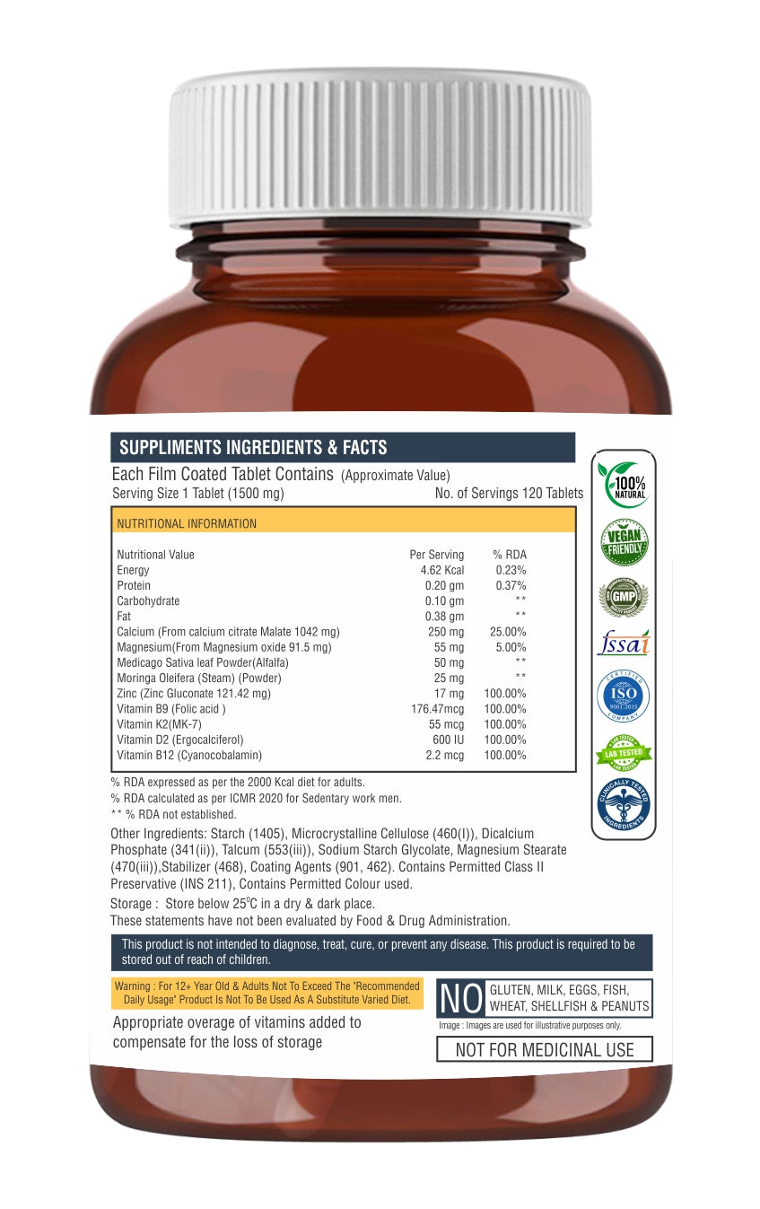 The Body Reserve Calcium, Magnesium, Zinc with Vitamin K2, MK7 & B12 – 120 Tablets for Bone & Joint Health (4-Month Pack)