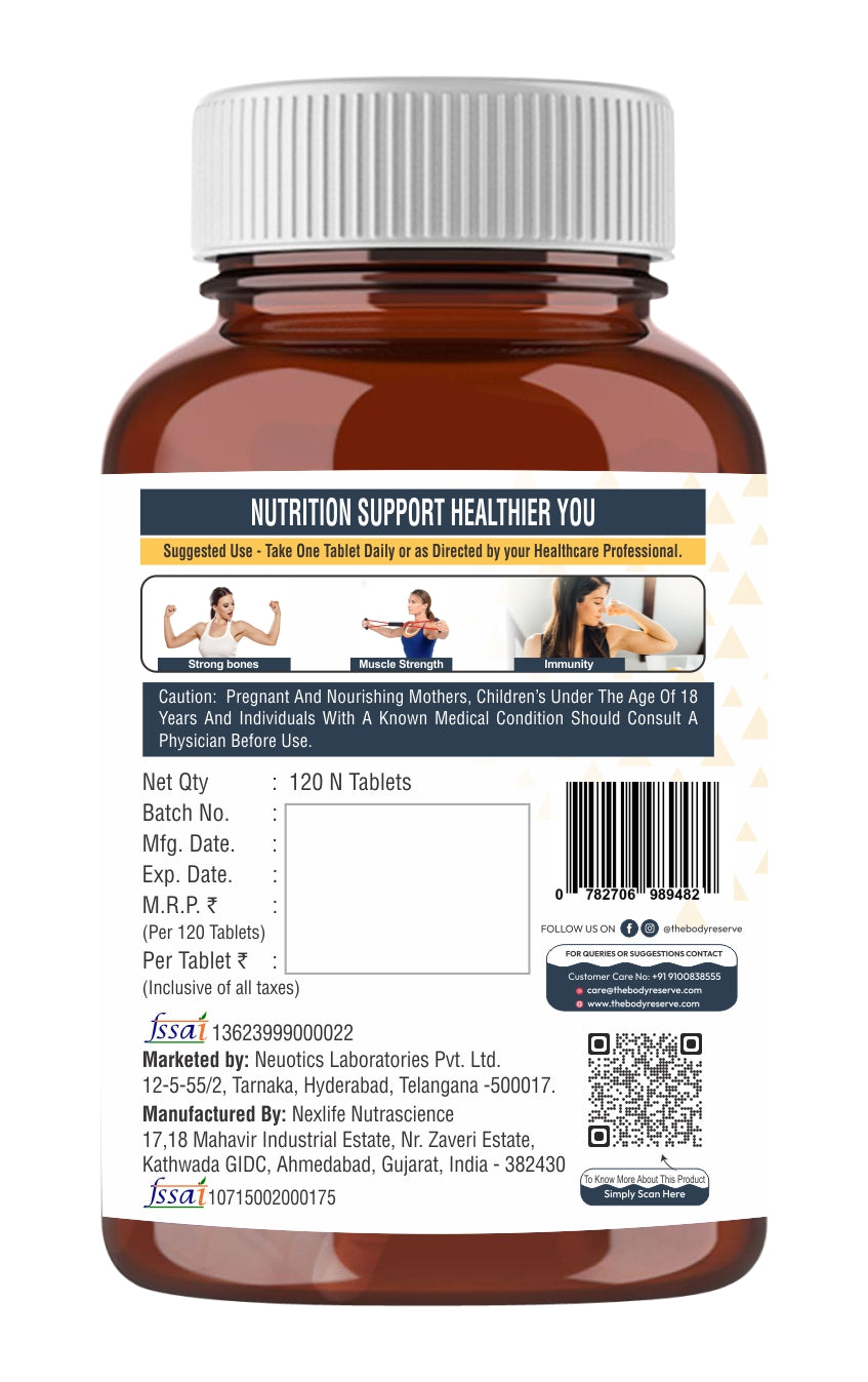 The Body Reserve Calcium, Magnesium, Zinc with Vitamin K2, MK7 & B12 – 120 Tablets for Bone & Joint Health (4-Month Pack)