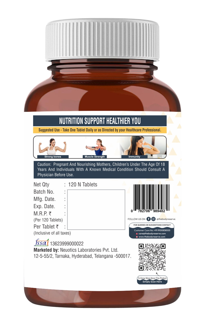 The Body Reserve Calcium, Magnesium, Zinc with Vitamin K2, MK7 & B12 – 120 Tablets for Bone & Joint Health (4-Month Pack)