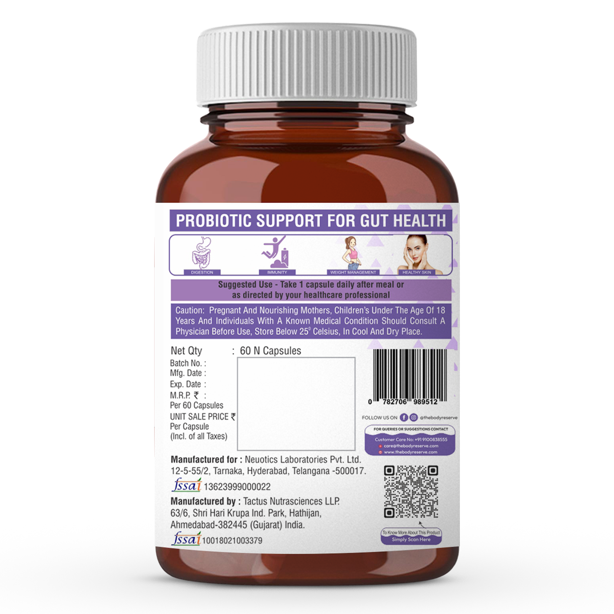 The Body Reserve Probiotics Supplement 50 Billion CFU Gut Health Supplements With Probiotics And Prebiotics Supports Digestion & Gut Cleanse-60 Capsules