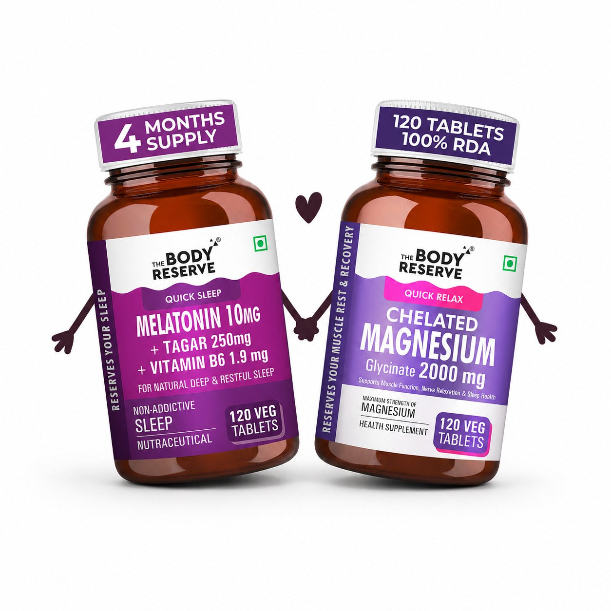 The Body Reserve Magnesium Glycinate Supplement 2000mg and Melatonin 10mg with Tagar 250mg