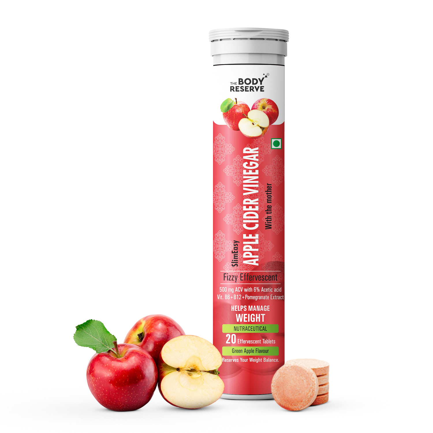 The Body Reserve Apple Cider Vinegar | 40 Effervescent Tablets, Pack Of 6 (Apple Flavour)