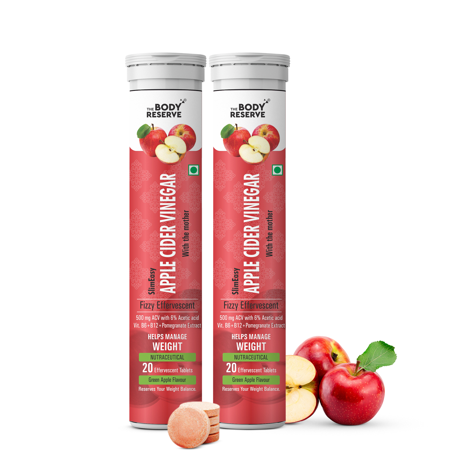 The Body Reserve Apple Cider Vinegar | 40 Effervescent Tablets, Pack Of 6 (Apple Flavour)