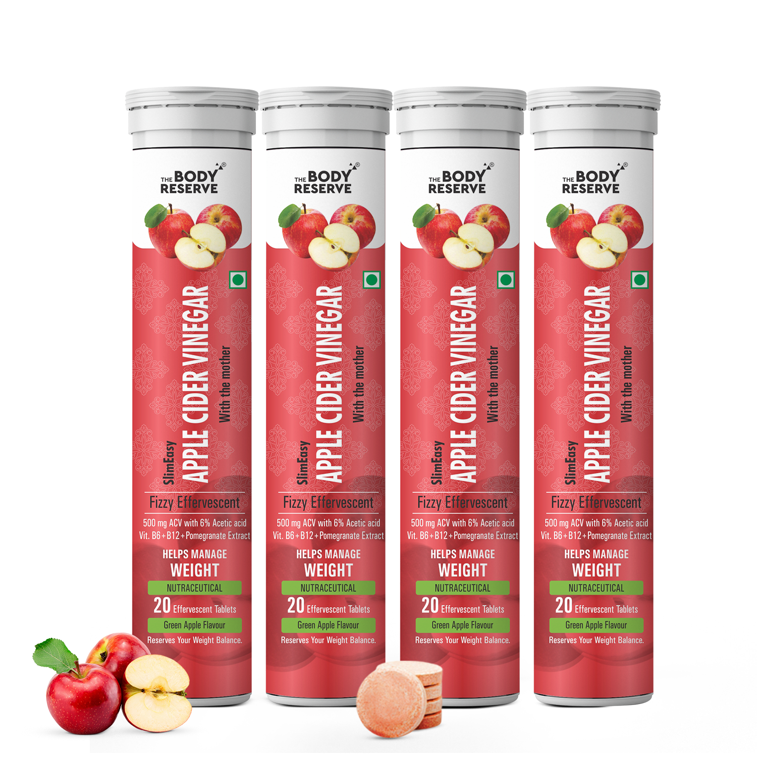 The Body Reserve Apple Cider Vinegar | 40 Effervescent Tablets, Pack Of 6 (Apple Flavour)