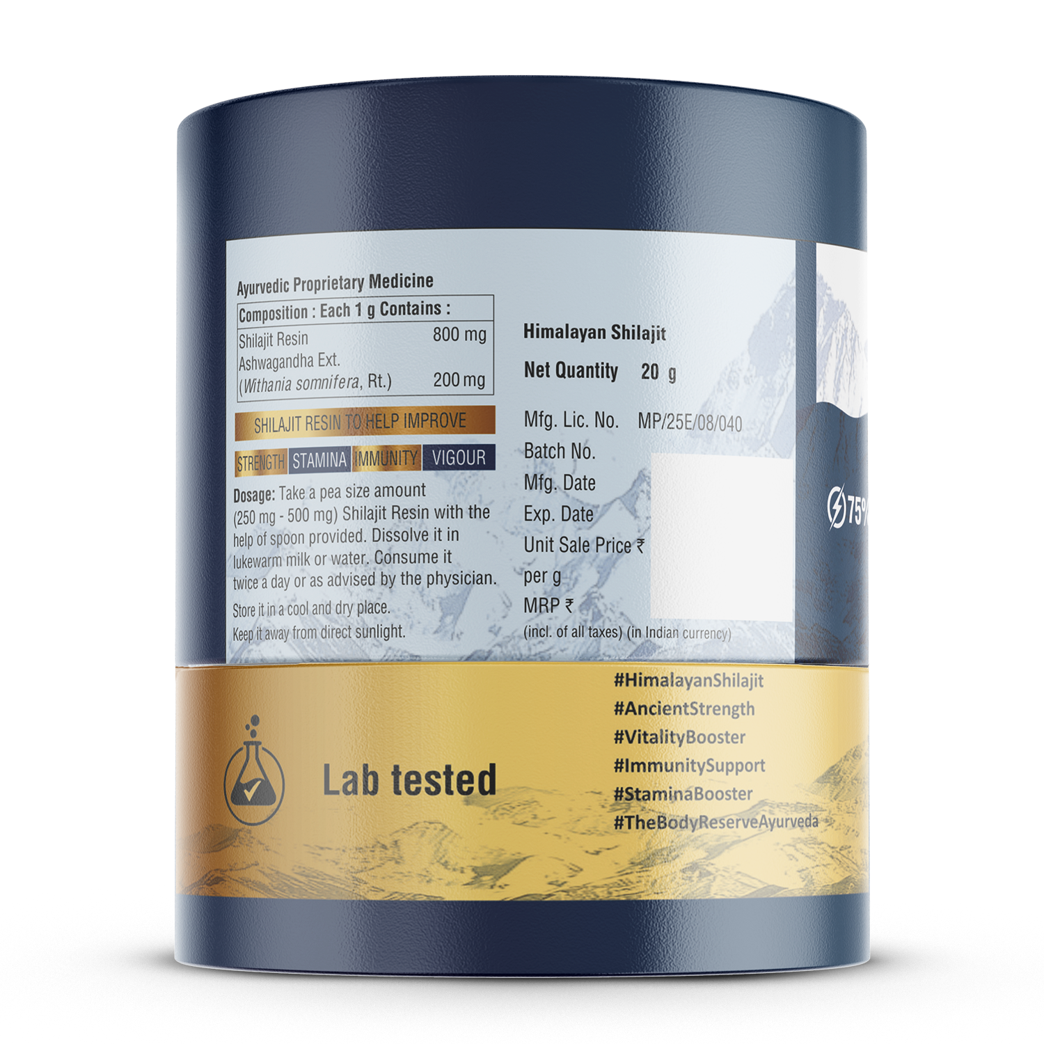 The Body Reserve Shilajit Resin 75% Fulvic Acid – Pure Himalayan, High-Altitude Extract, Certified Lab Tested, Energy, Stamina & Immunity Booster, Purified by Traditional Ayurvedic ‘Shodhan’ Method, 20g