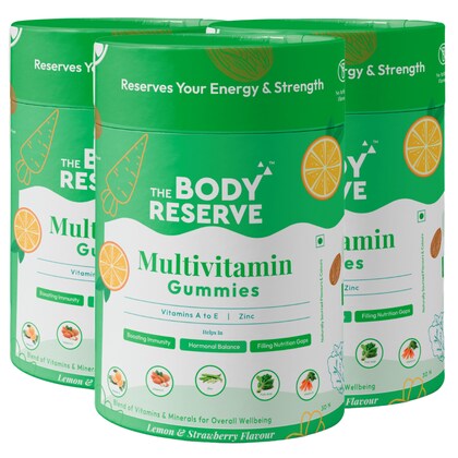 The Body Reserve Multivitamin Gummies Natural Lemon & Strawberry Flavour Super Foods for Men Women Packed with Zinc, Vitamin D, & Minerals Boost Immunity, Energy & Metabolism 90 Gummies(Pack of 3)